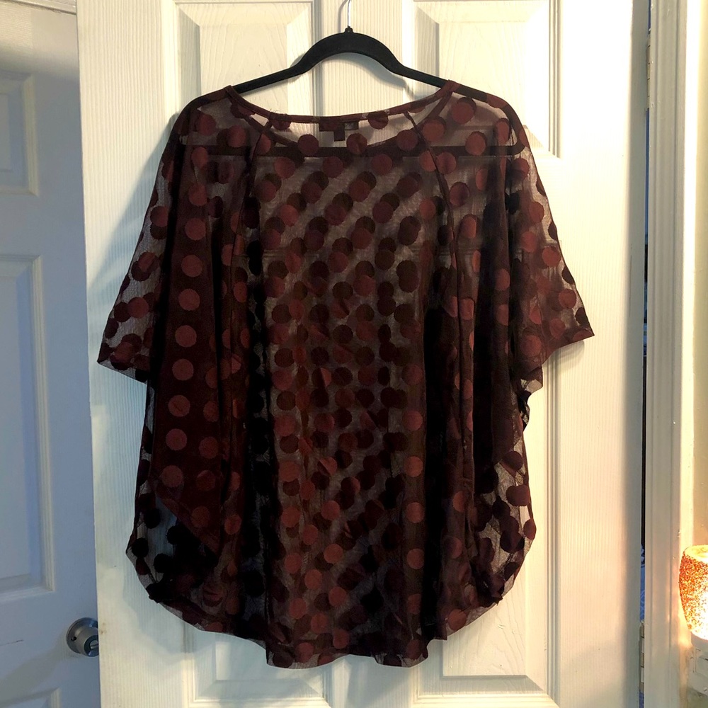 EUC sheer maroon polka dot top, size 14/16